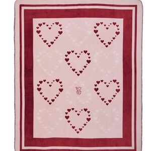 VICTORIA'S SECRET SHERPA FLEECE BLANKET HEARTS PINK THROW VALENTINES DAY 50"x60"